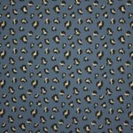 Blauwe tricot met pantervlekken in zwart en gouden glitter