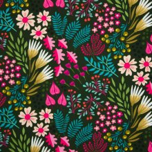 French terry met blaadjes 'Bliss Flower Field' van 'Hamburger Liebe'