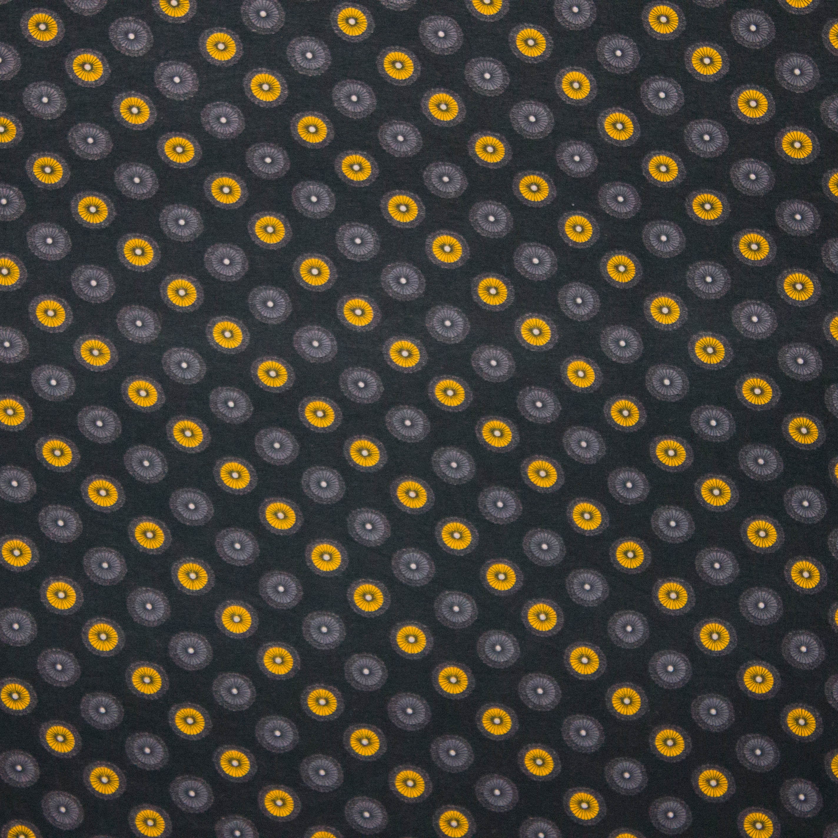 Zwarte viscose tricot met bloemen in grijs en oker