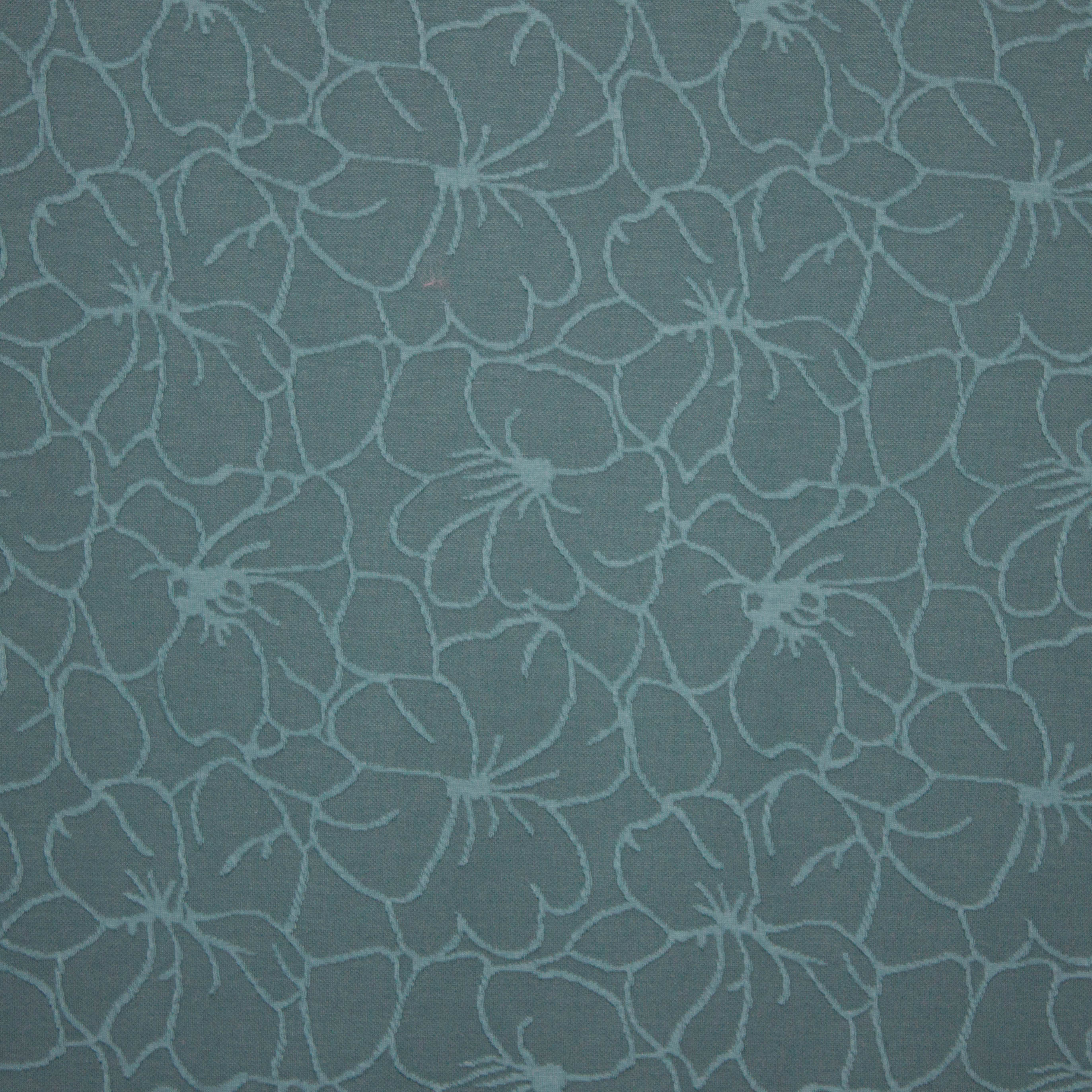 Licht petrolkleurige jacquard tricot met bloemen motief