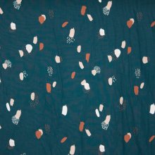 Petrolkleurige viscose met abstracte motiefjes  "Moonstone green" van Atelier Brunette