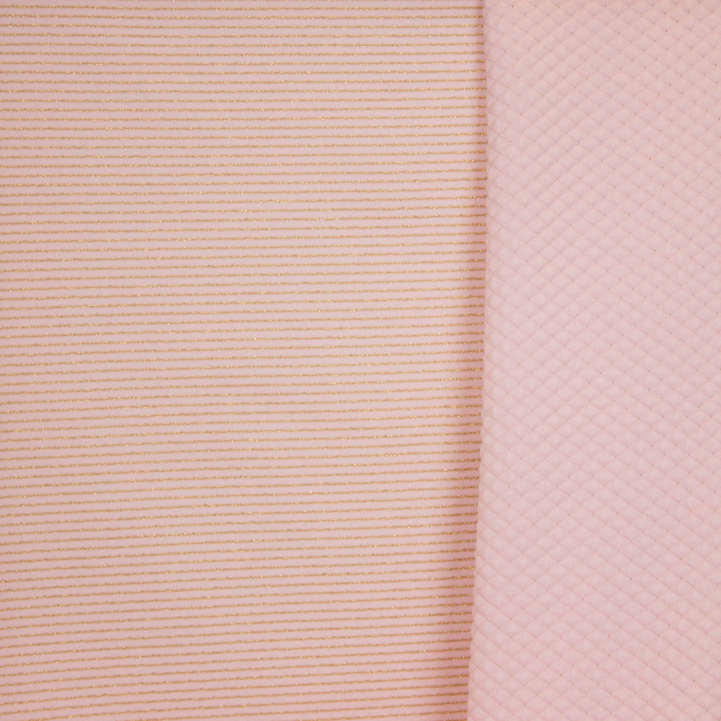 Doorgestikte sweaterstof in roze met gouden glitterstreepjes