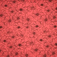 Koraalkleurige rekbare katoen met zwarte bloemen van Penelope