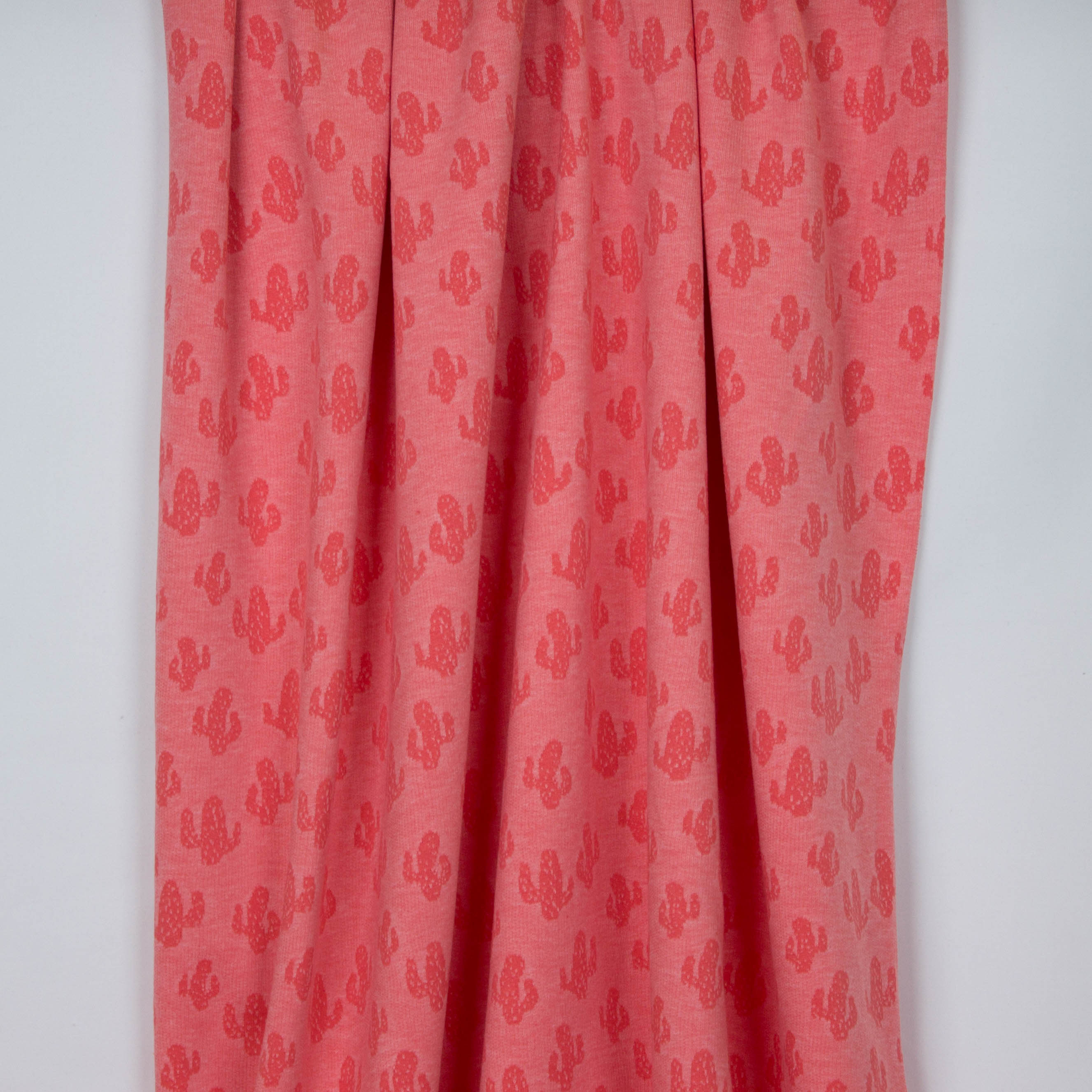 Zalmroze dunne french terry met jacquard cactus