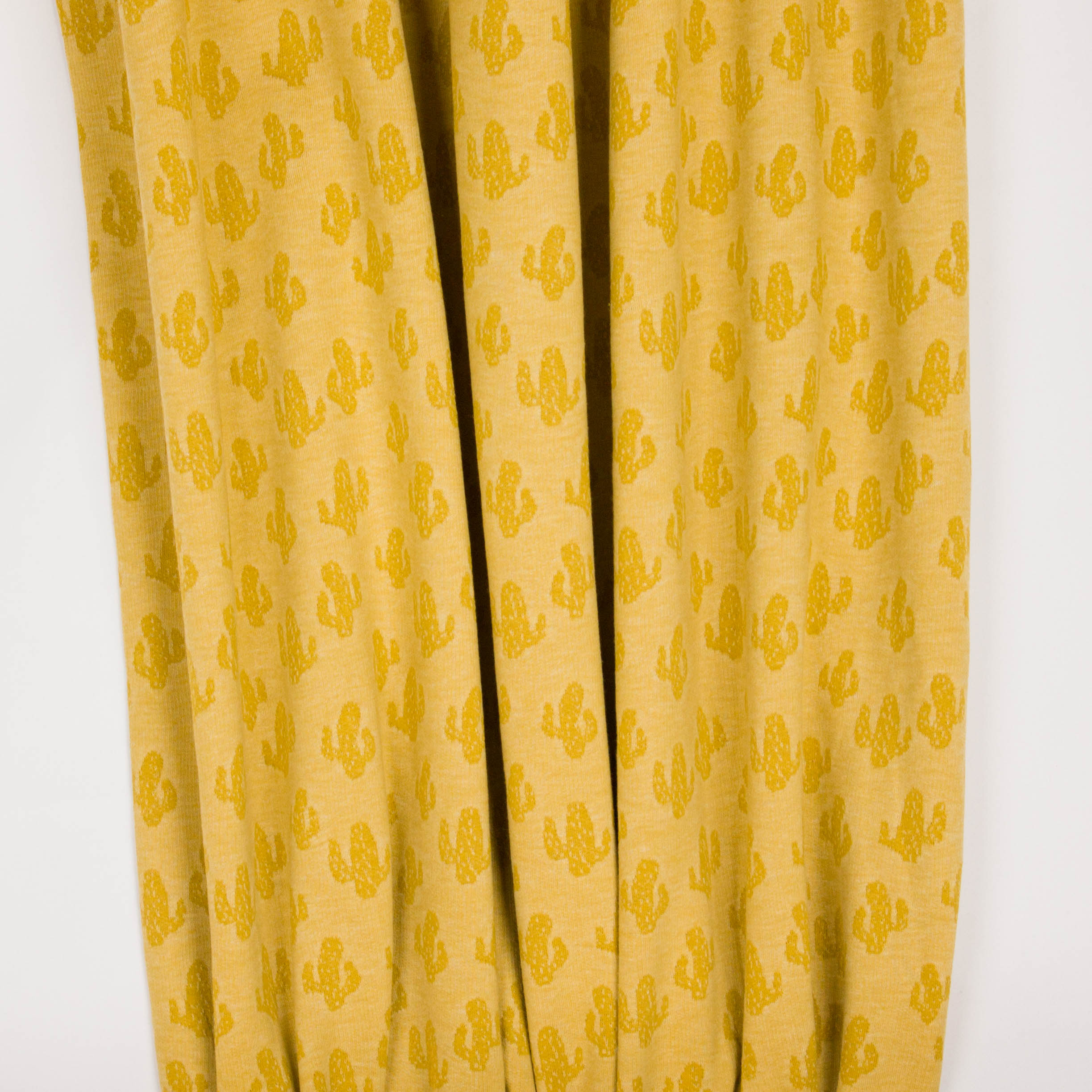 Gele dunne french terry met jacquard cactus