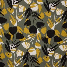 Groene viscose / linnen mengeling met bloemen van My Image