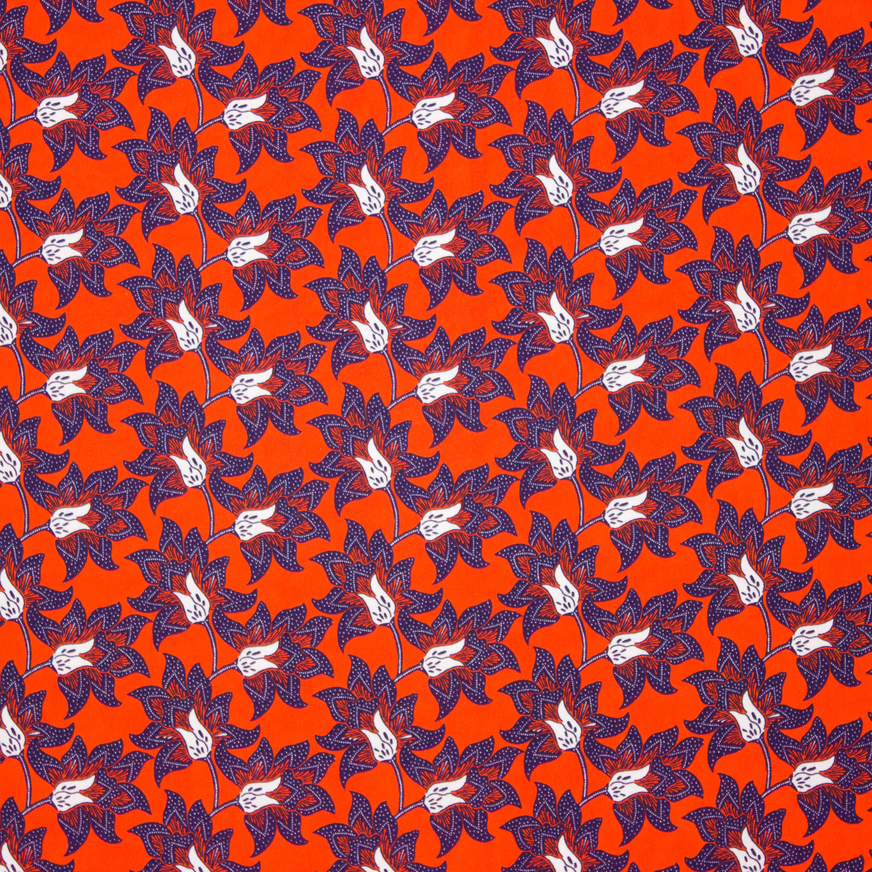 Oranje viscose met retro bloemen van La Maison Victor
