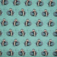 Munt french terry met dino's en gemarmerde achtergrond