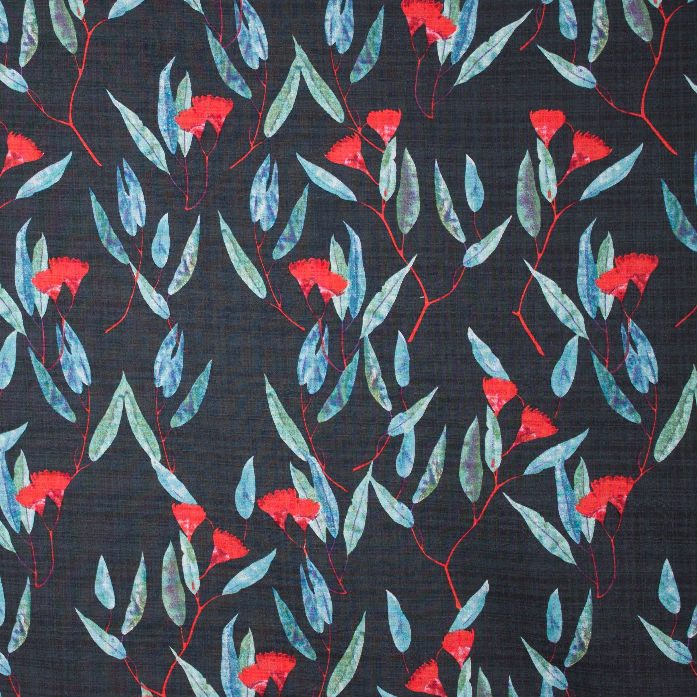 Zwarte katoen rayon mengeling met bloemen