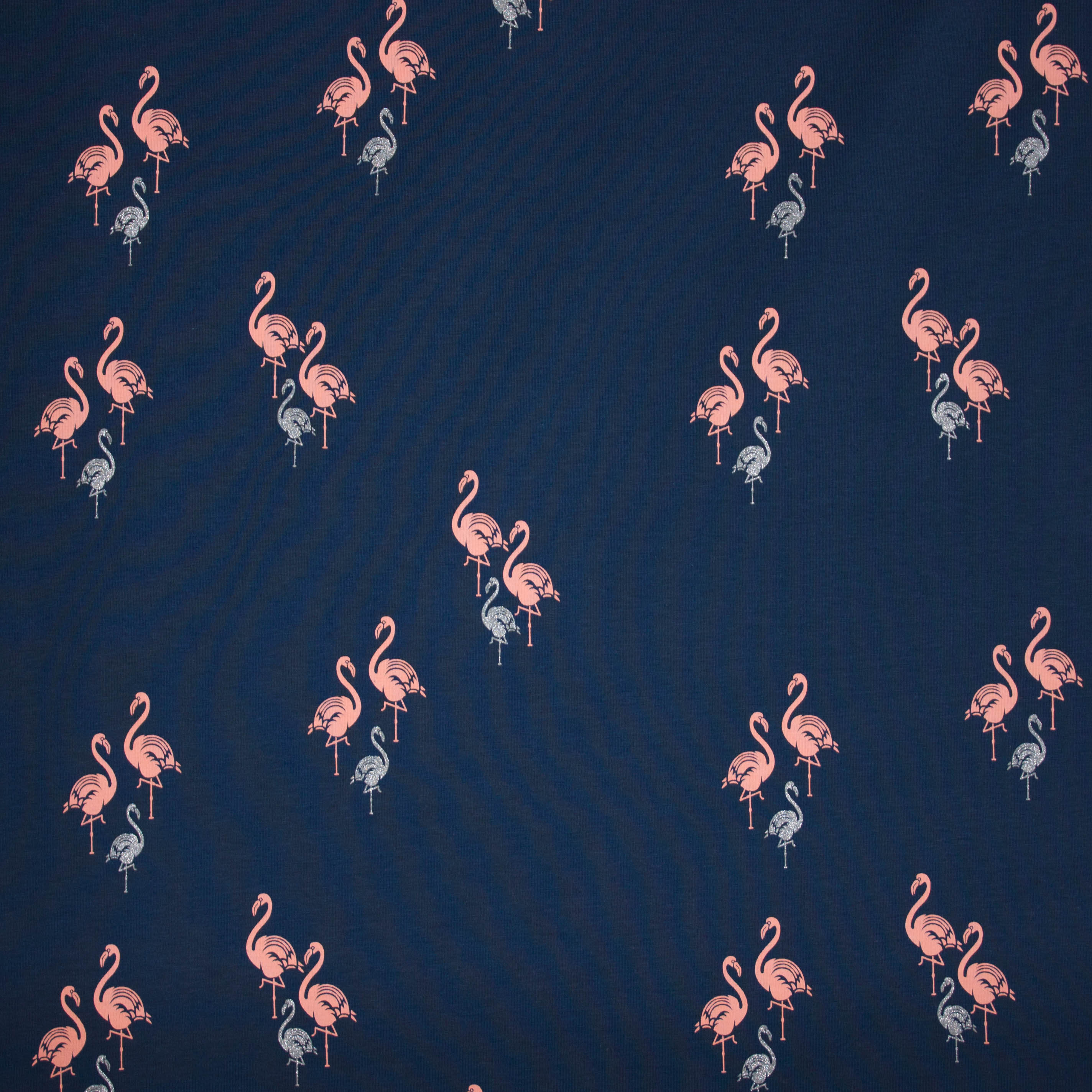 Donkerblauwe katoentricot met flamingo's