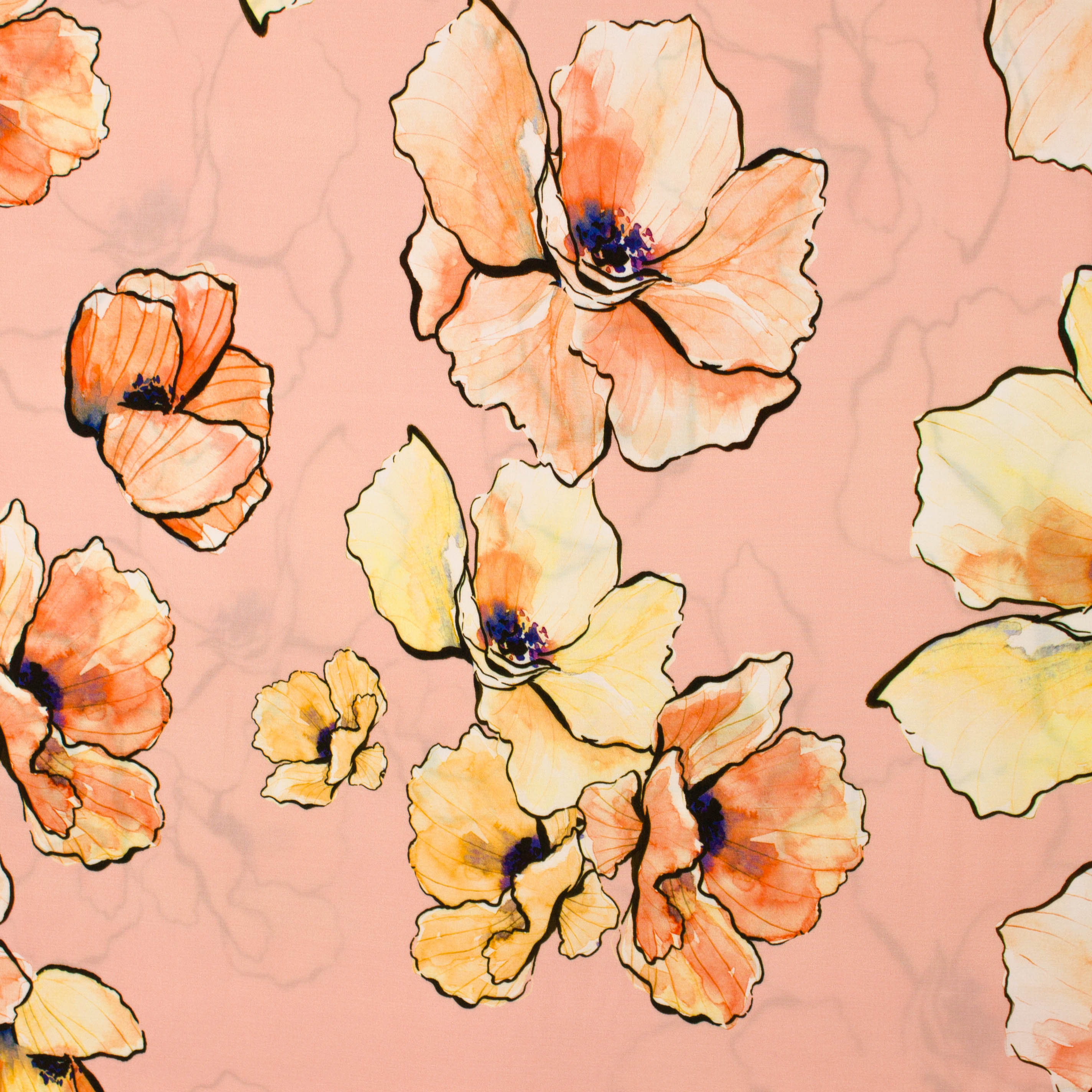 Zalmroze viscose met bloemen van Fibre Mood