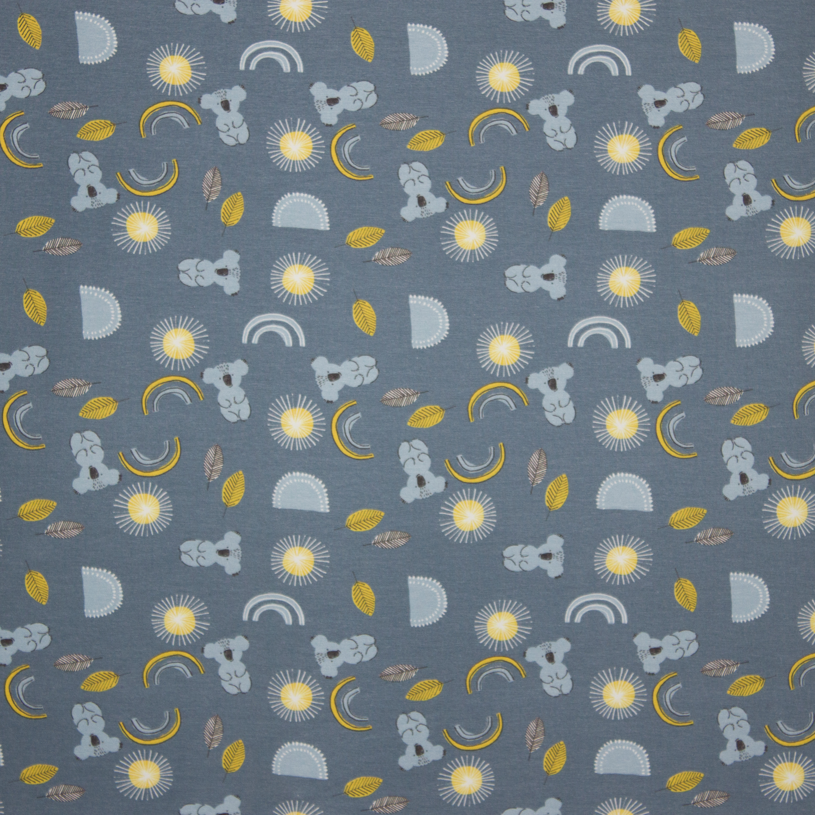 Blauwe kindertricot met koala's, bladeren en regenbogen 'Little King'