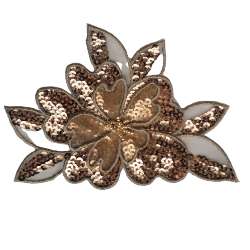 Applicatie bloem met koperkleurige pailletten - 10 x 12 cm