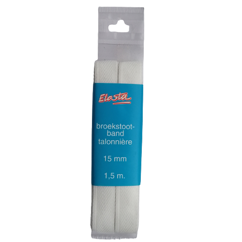 Broekstootband wit polyester - 15 mm - 1,5 m per pakje