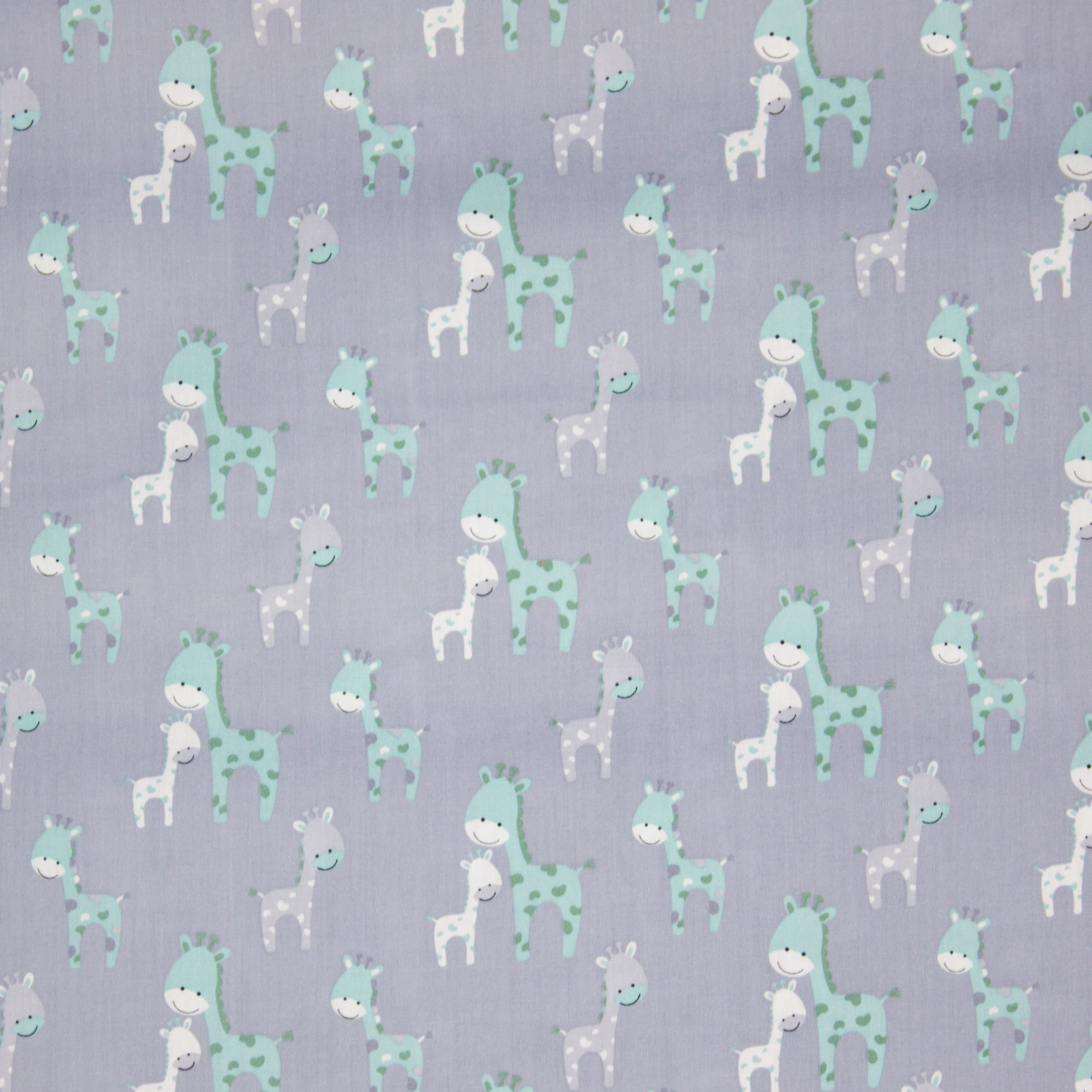 Grijze katoen met turquoise giraffen