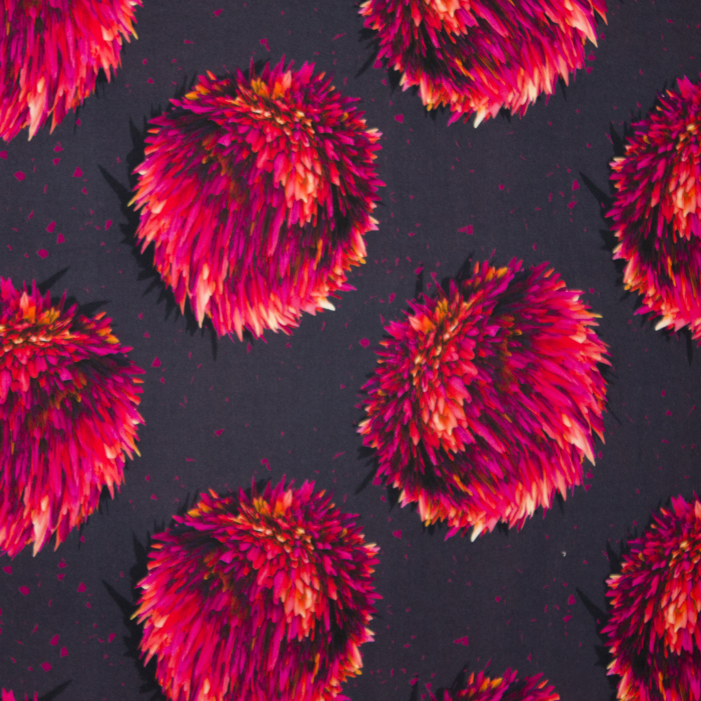 Zwarte viscose met rode distelachtige print