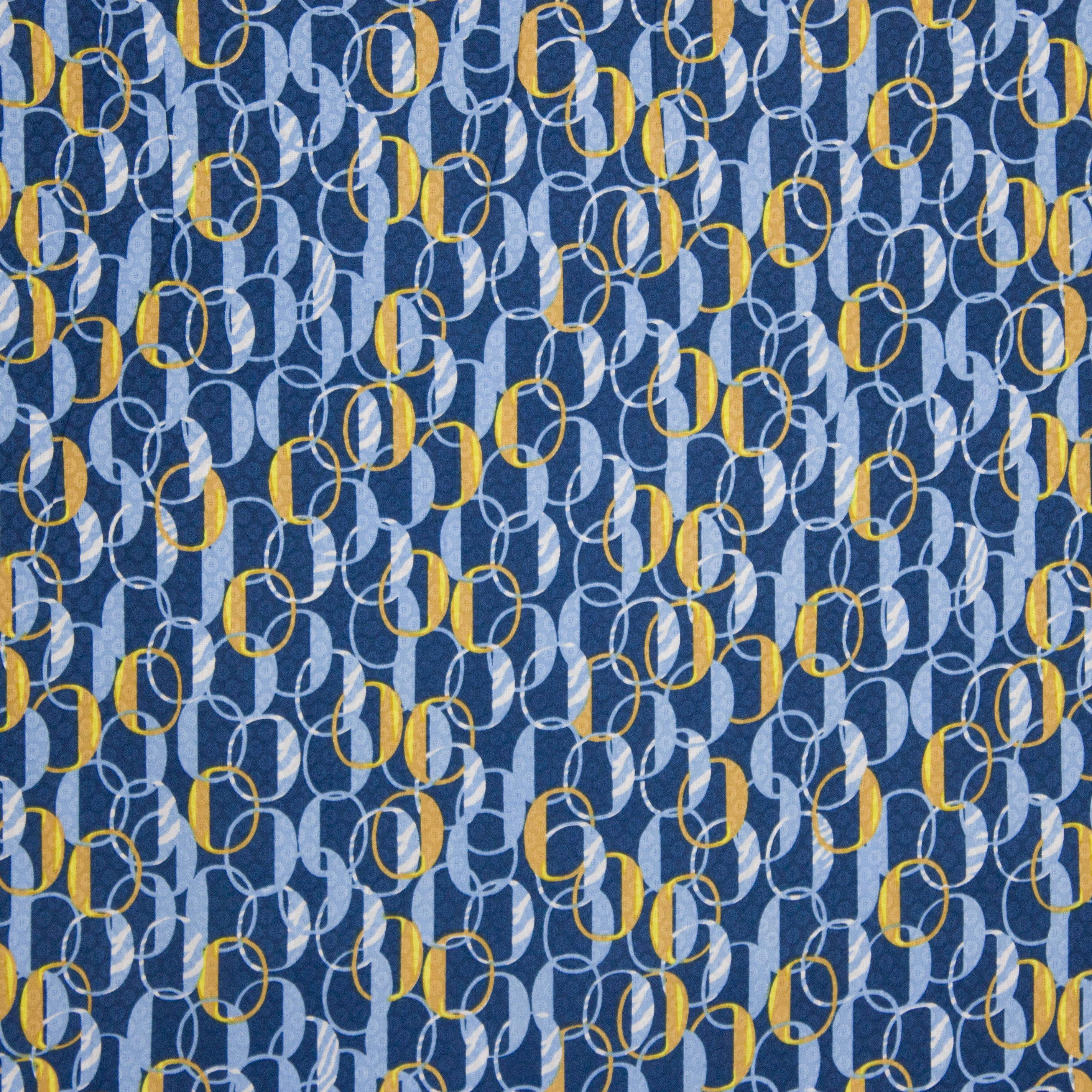 Blauwe viscose met licht blauwe en gele ringen van Milliblu's
