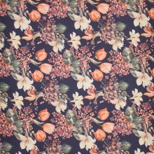 Donkerblauwe tencel met bloemen