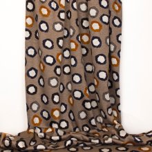 Taupe viscose/polyester tricot met bollen motief van 'Miss Doodle'