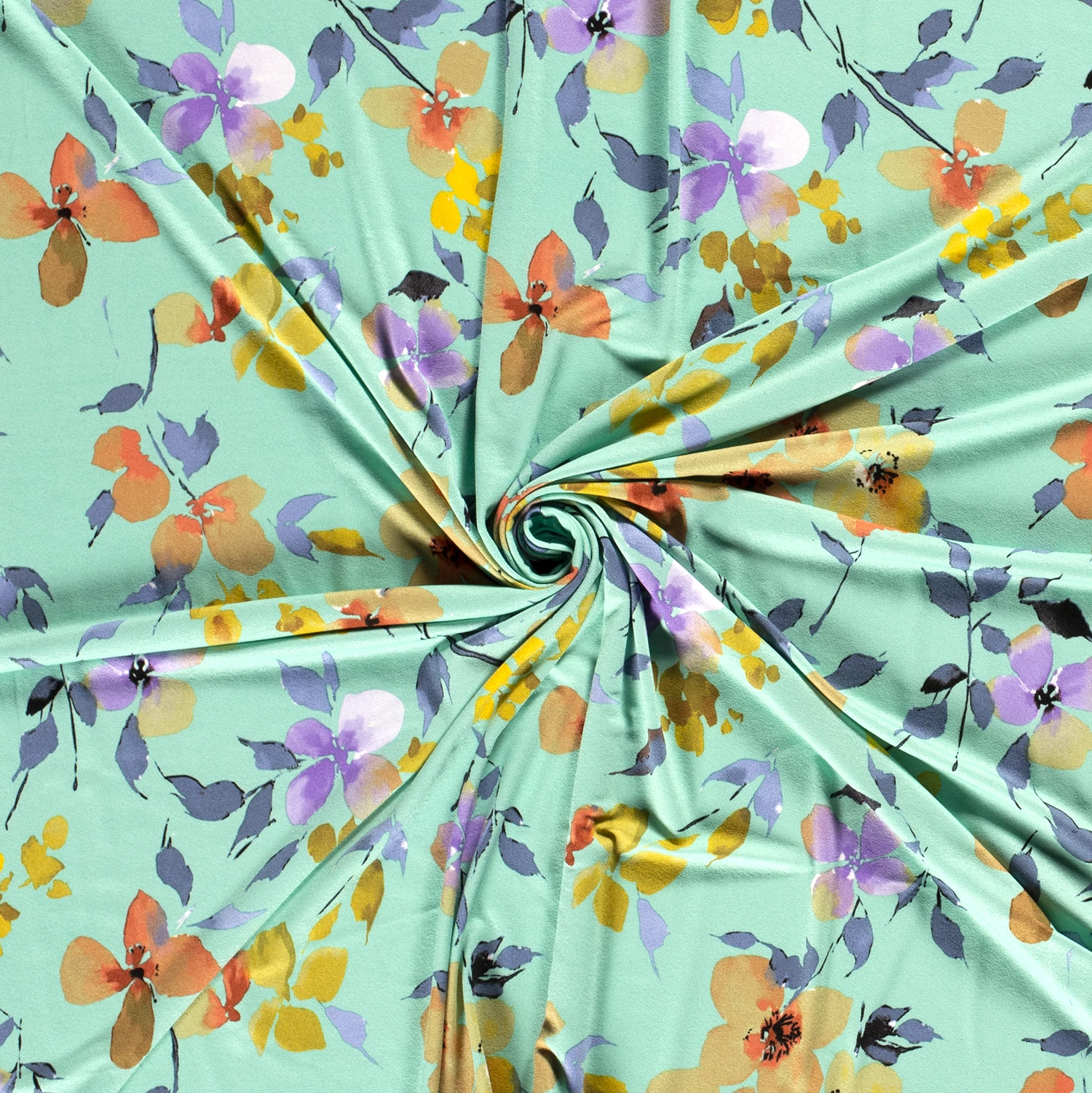 Soepele rekbare viscose crêpe munt met bloemen