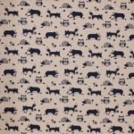 Beige gemeleerde tricot met egels, uilen, stinkdieren en vosjes