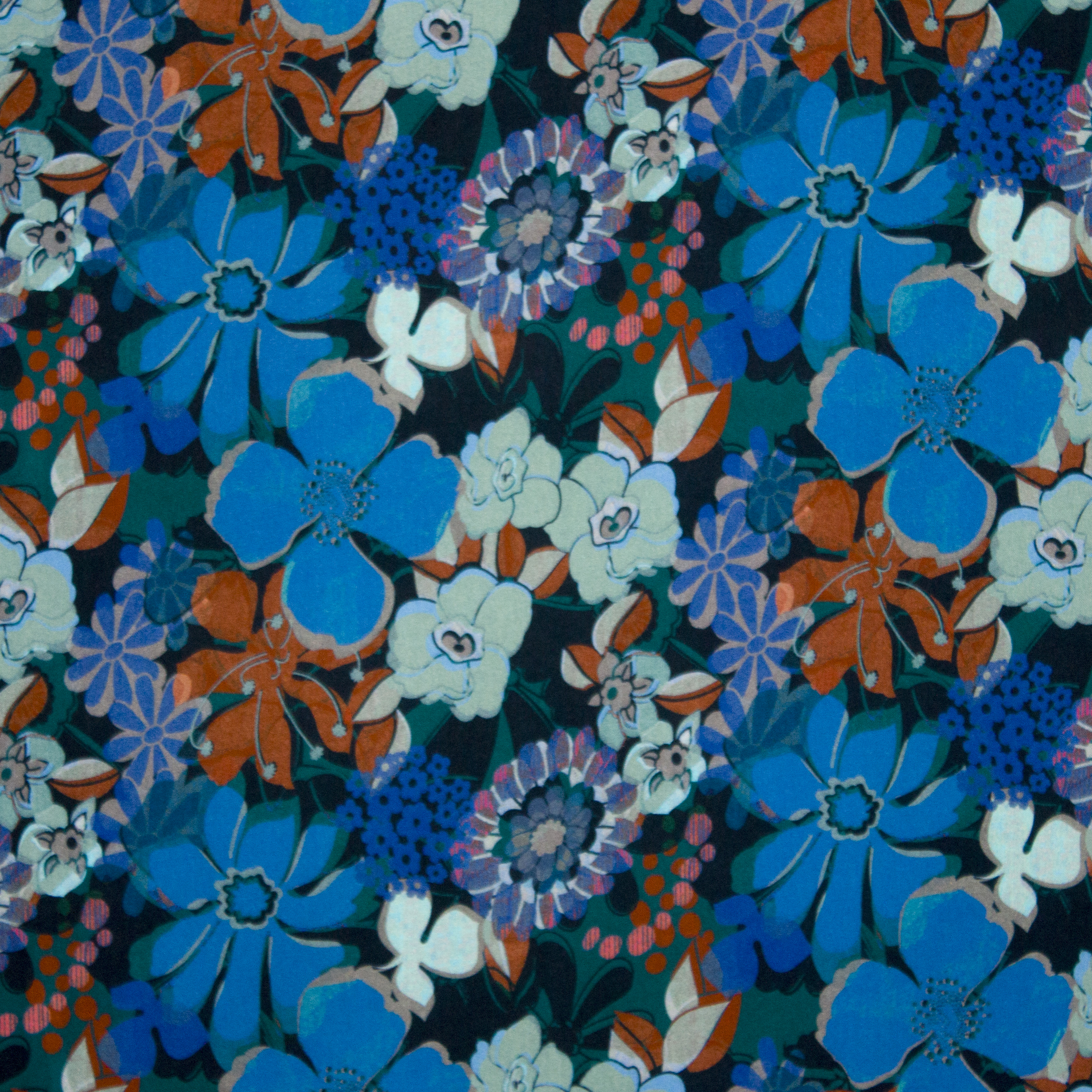 Donkerblauwe viscose met bloemen