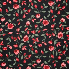 Zwarte viscose met rode bloemen