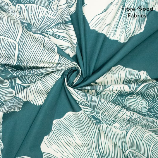 Polyester katoen trench waterafstotend turquoise met bloemen