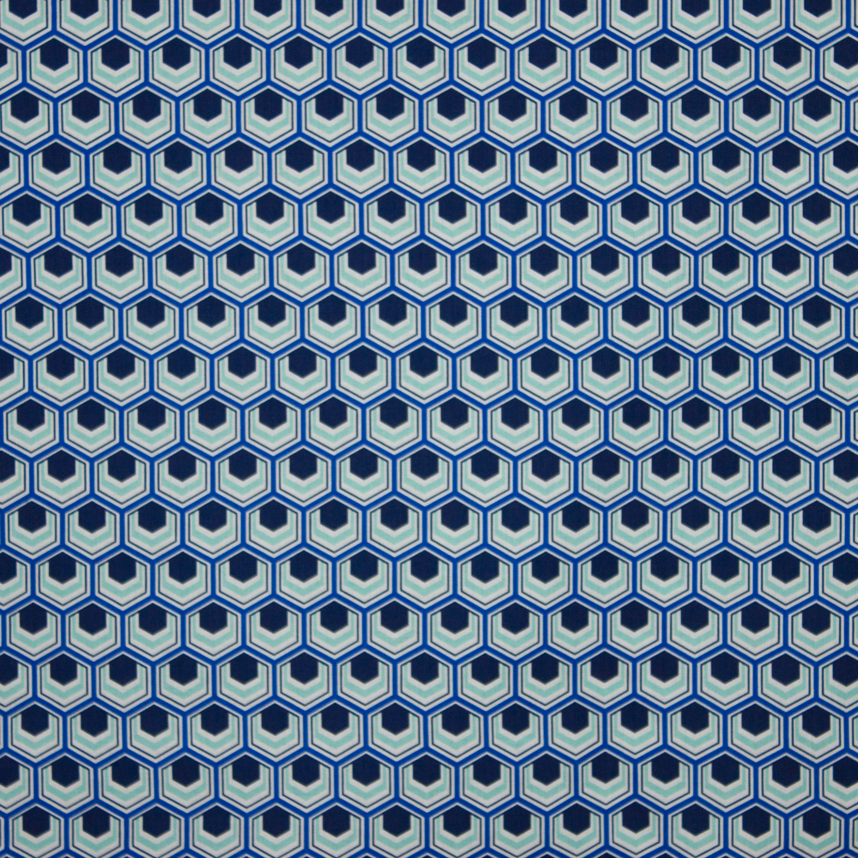 Blauwe katoen met abstract zeshoekjesmotief
