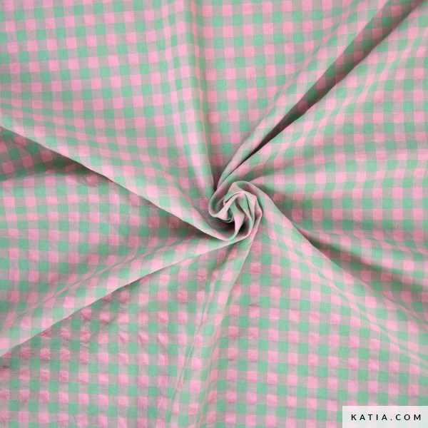 Ruitjesstof groen en roze - Katia